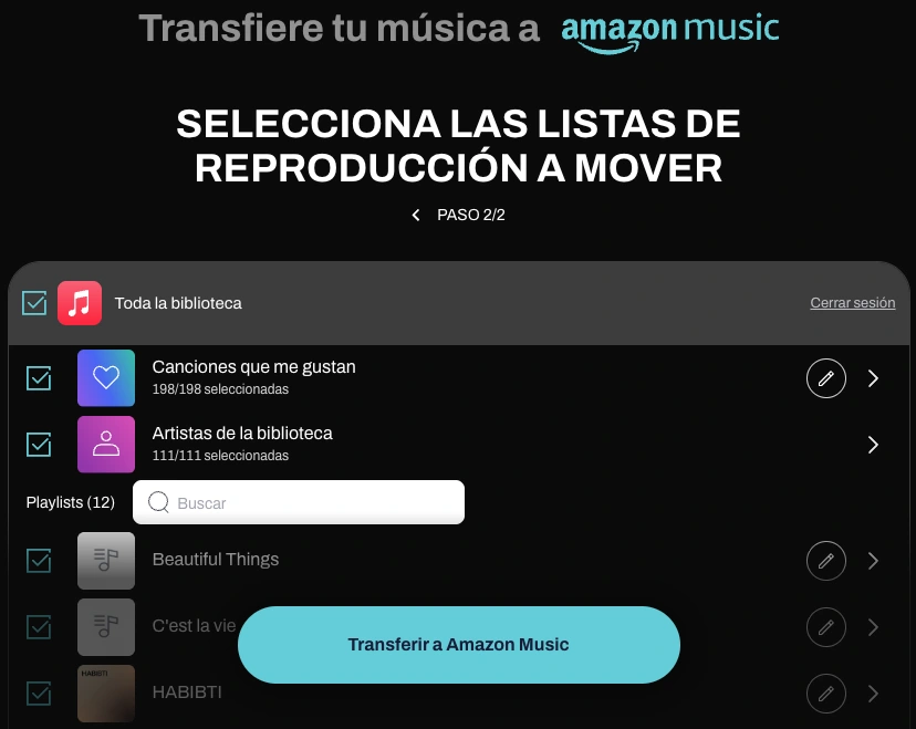 Transferir playlists de Apple Music a Amazon Music