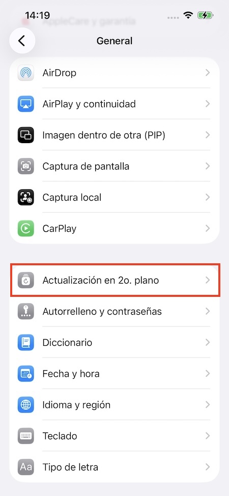iPhone Actualización en 2o. plano