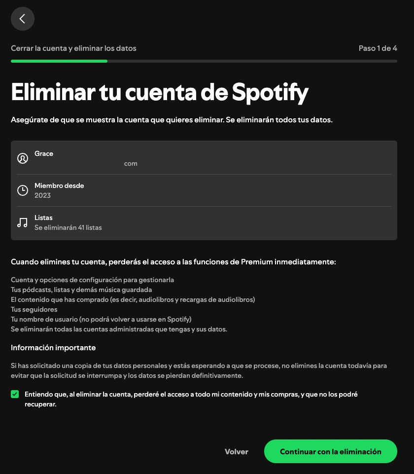 Eliminar cuenta gratuita de Spotify