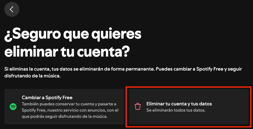 Eliminar cuenta de Spotify Premium