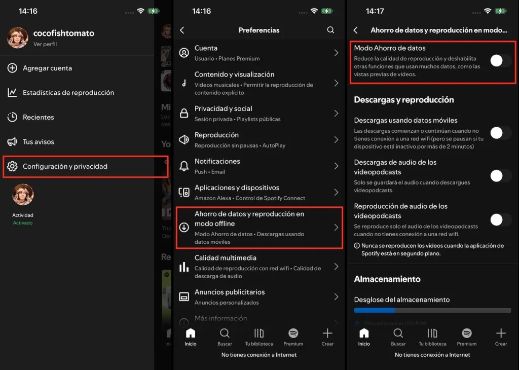 Spotify Modo Ahorro de datos