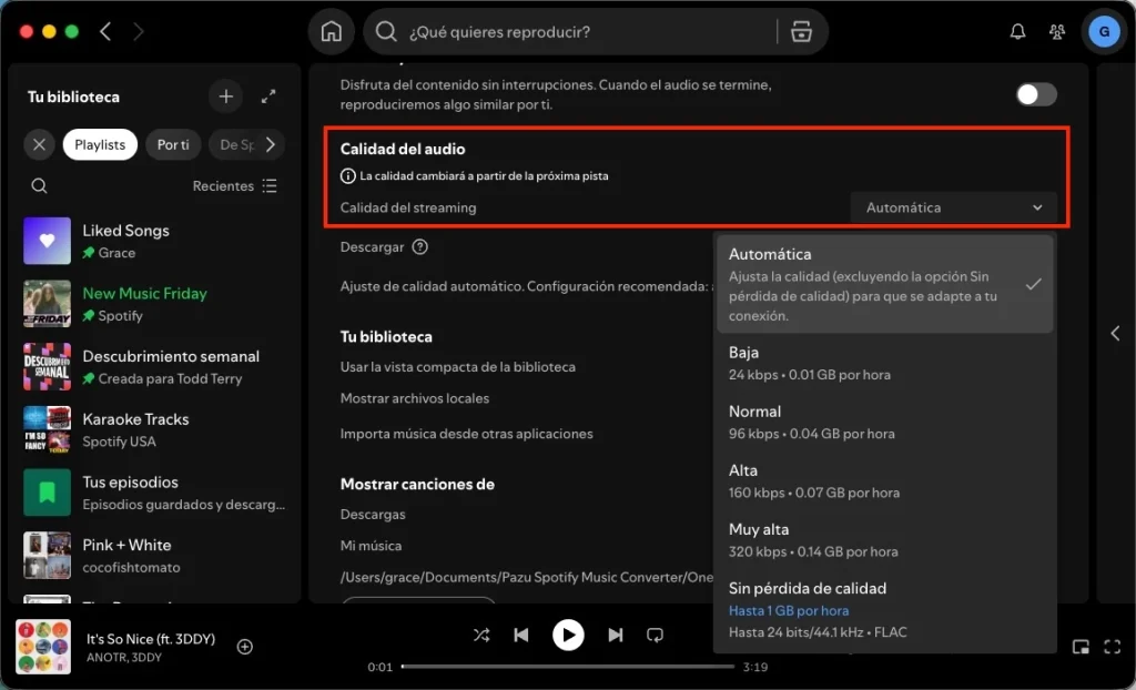 Calidad del audio de Spotify