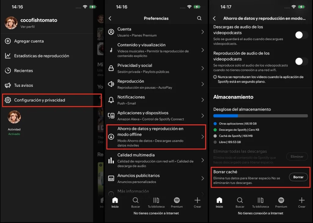 Borrar caché de Spotify