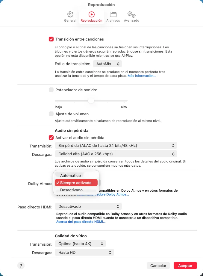 Activar Apple Music Dolby Atmos en Mac