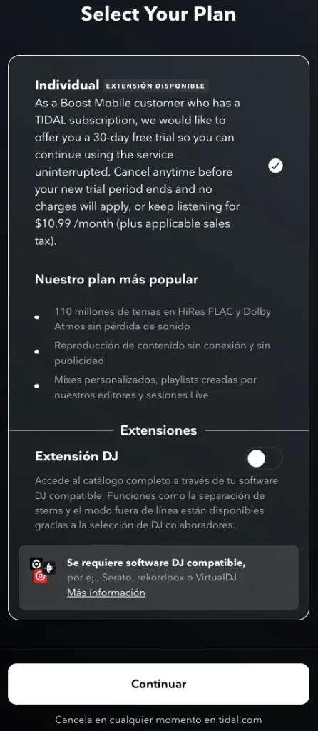 Tidal gratis con Boost Mobile