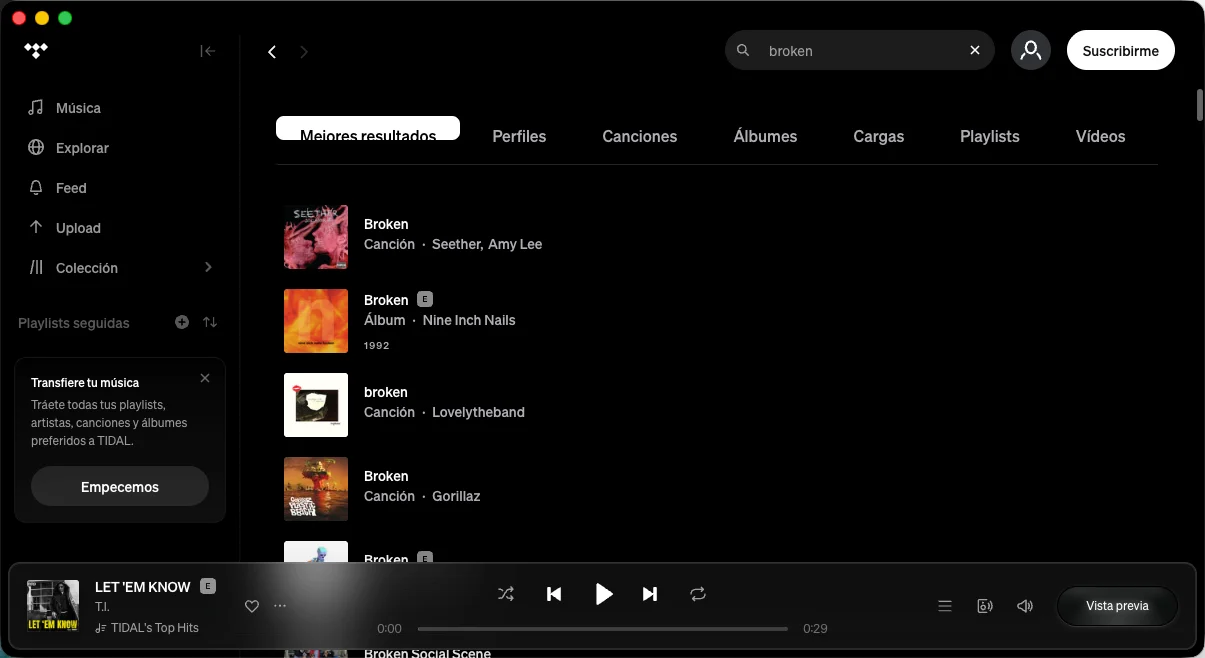 B&uacute;squeda en Tidal