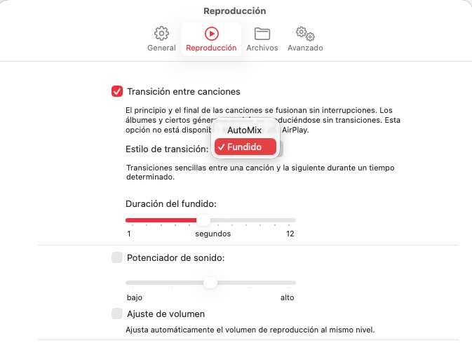 Fundido cruzado de Apple Music