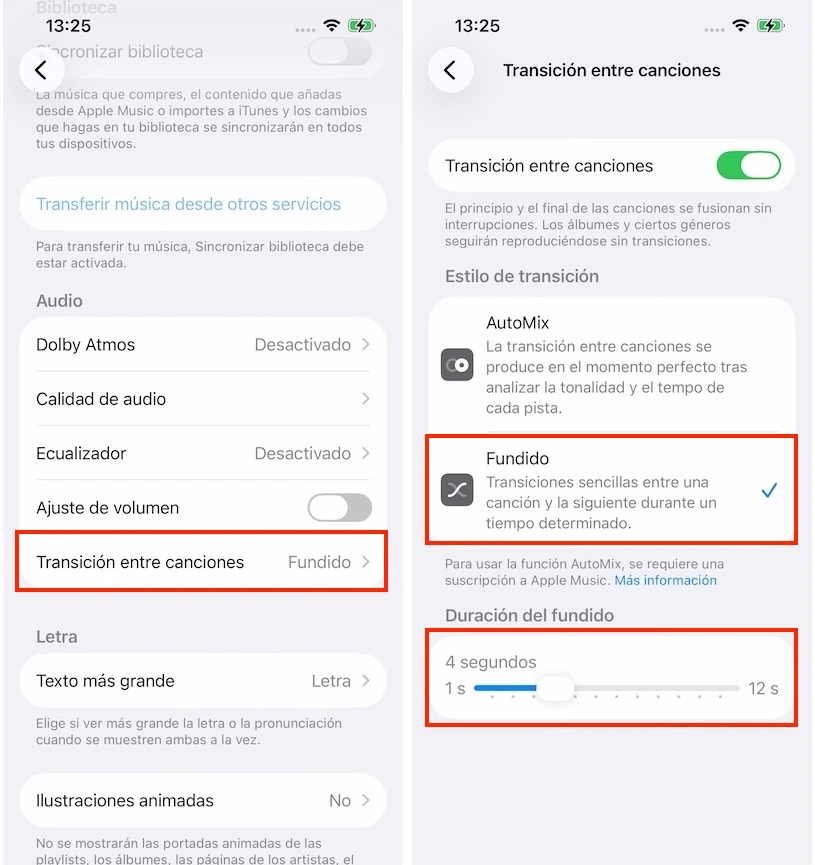 Fundido cruzado de Apple Music