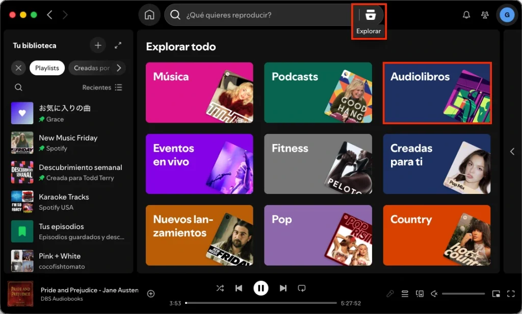 Explora los audiolibros de Spotify