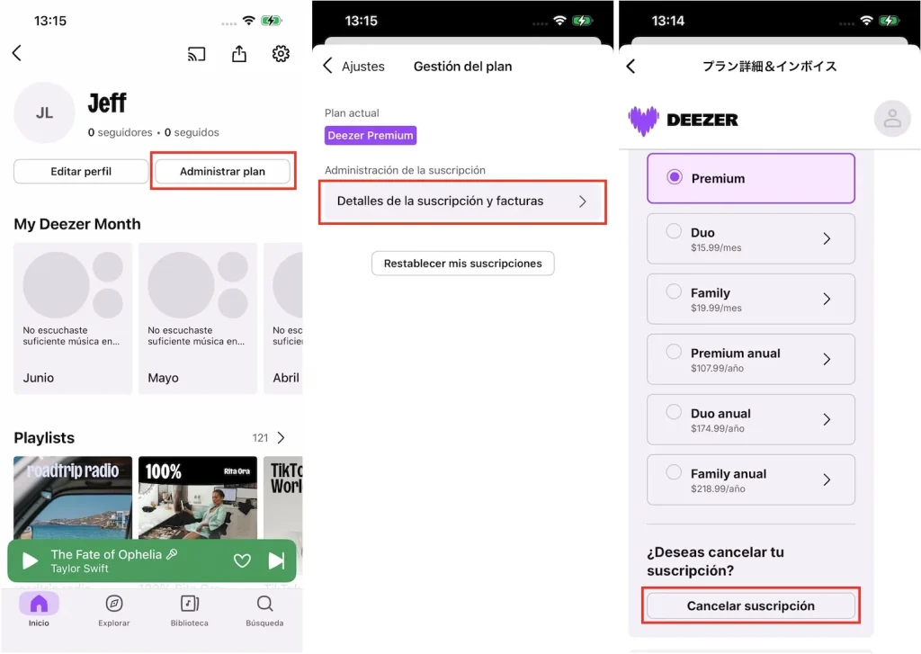 Cancelar la suscripción a Deezer en el móvil