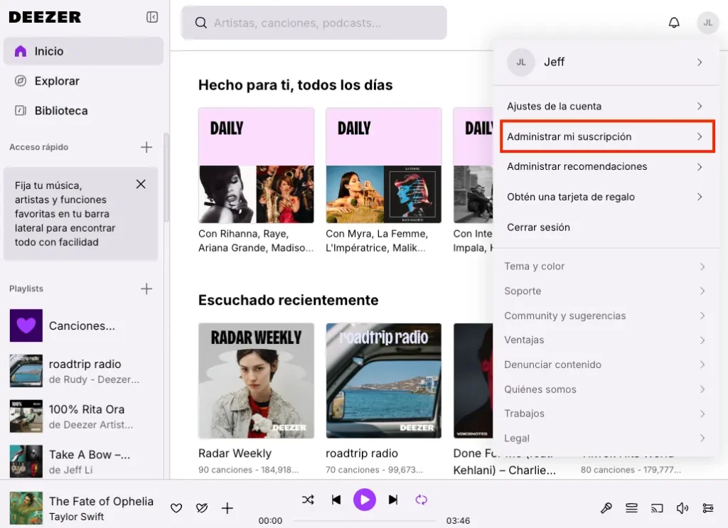 Cancelar la suscripción a Deezer en el ordenador