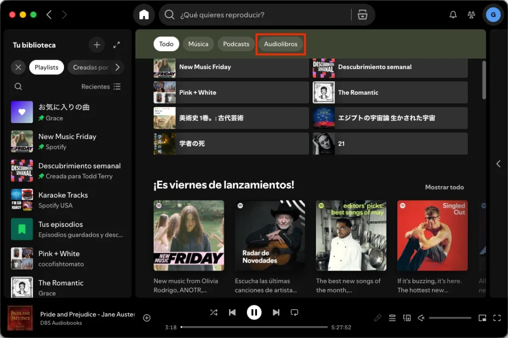 Accede a los audiolibros desde la p&aacute;gina de inicio de Spotify