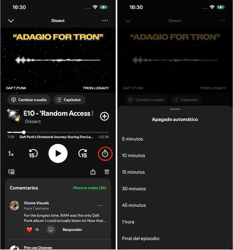 Spotify Apagado autom&aacute;tico