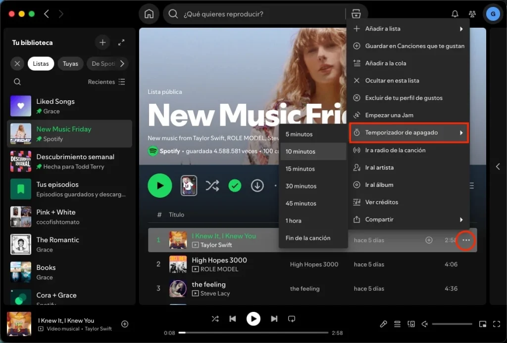 Spotify Temporizador de apagado