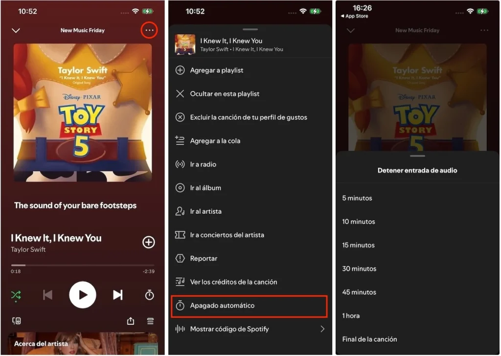 Spotify Apagado autom&aacute;tico