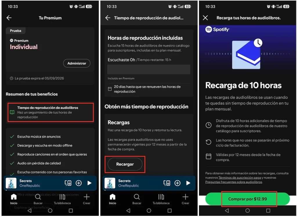 Recarga tus horas de audiolibros en Spotify