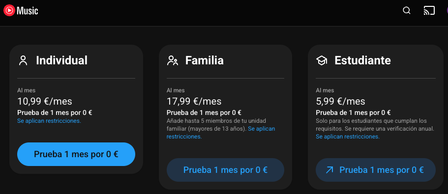 Precio de YouTube Music