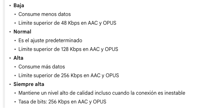 Calidad de m&uacute;sica de YouTube