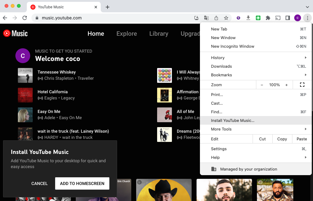 Aplicaci&oacute;n de escritorio de YouTube Music