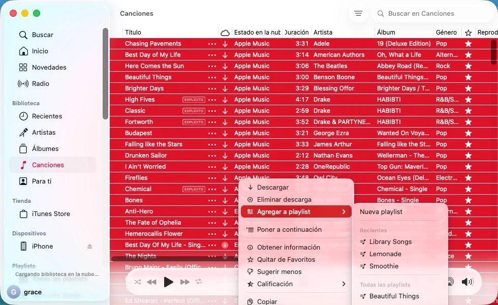 Agregar todas las canciones de la biblioteca de Apple Music a un playlist