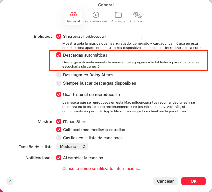 Apple Music Descargas autom&aacute;ticas