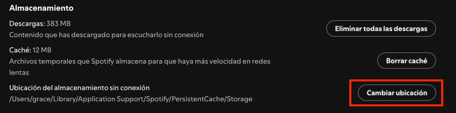 Ubicación del almacenamiento sin conexión