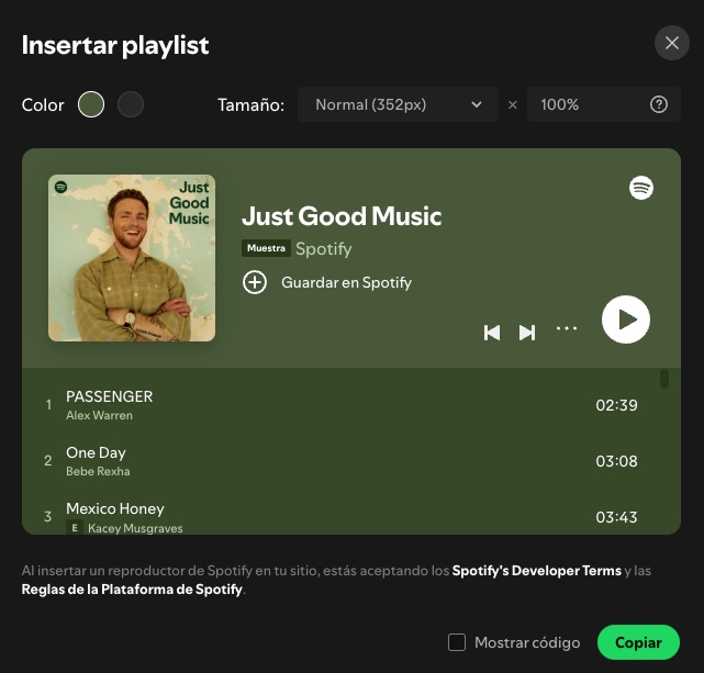 Insertar Spotify playlist