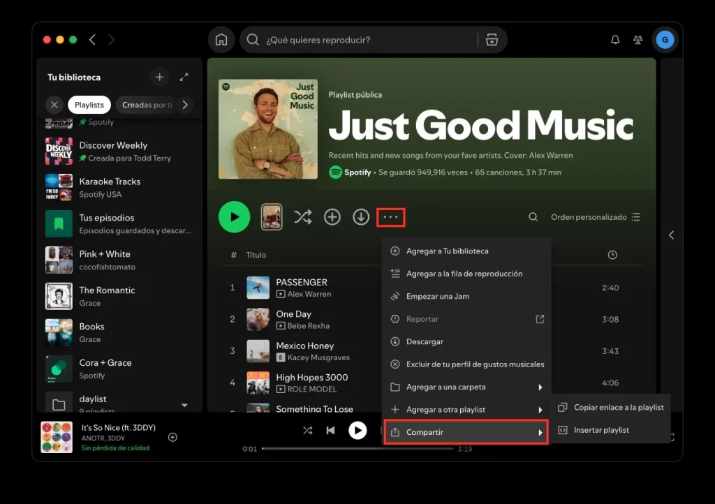 Compartir una playlist de Spotify en la computadora