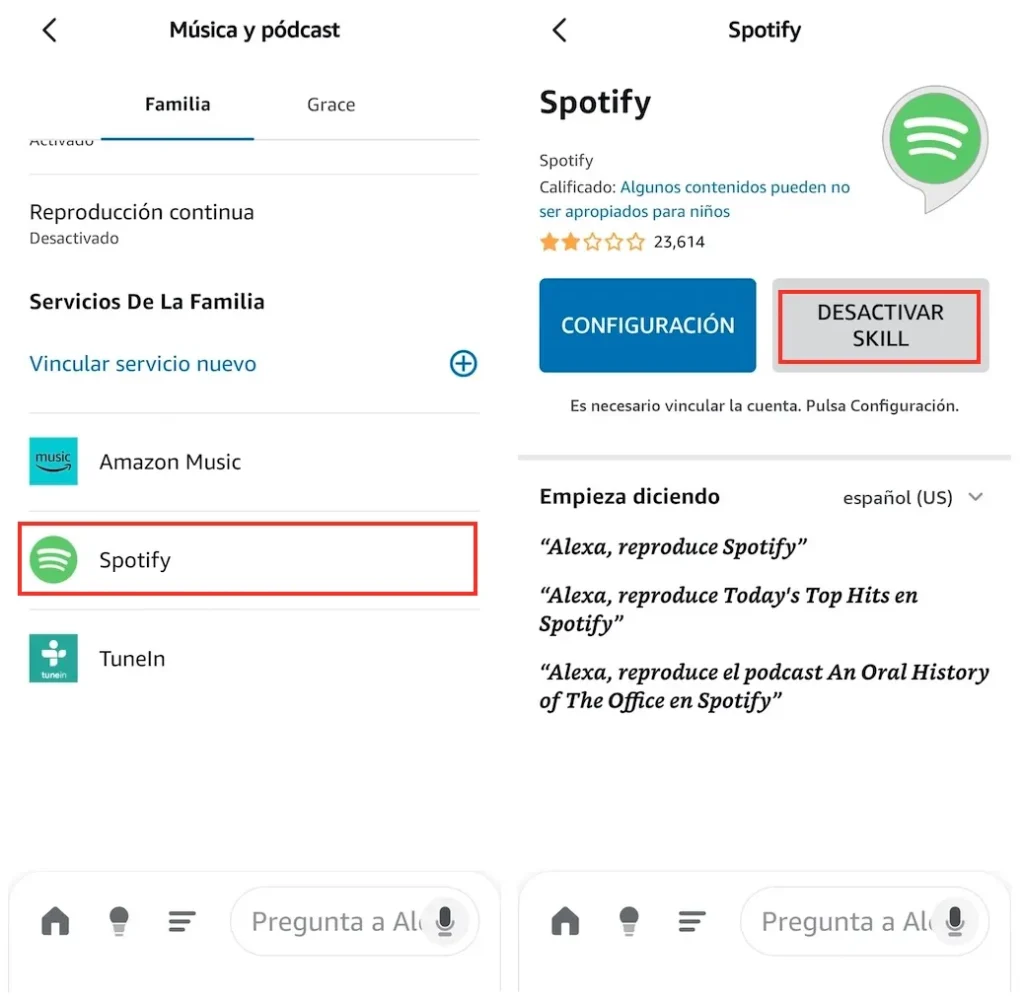 Desvincular Spotify de Alexa