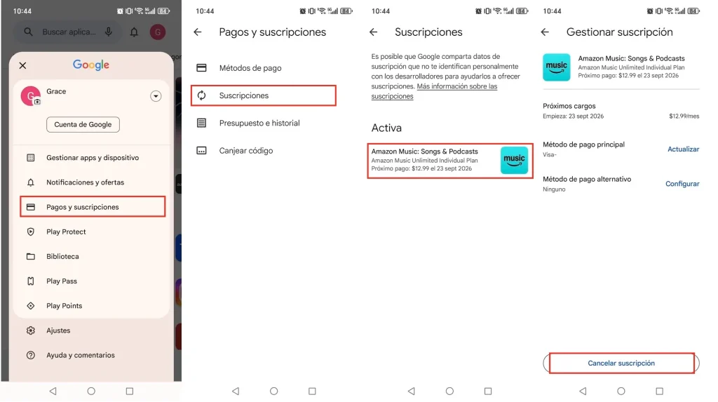 Cancelar Amazon Music a través de Play Store