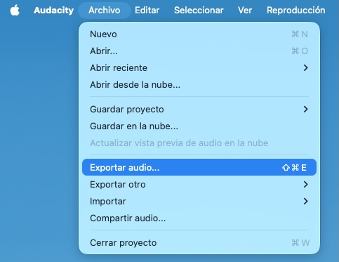 Audacity Exportar audio