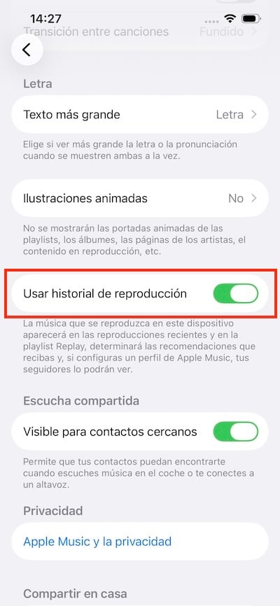 Usar historial de reproducci&oacute;n