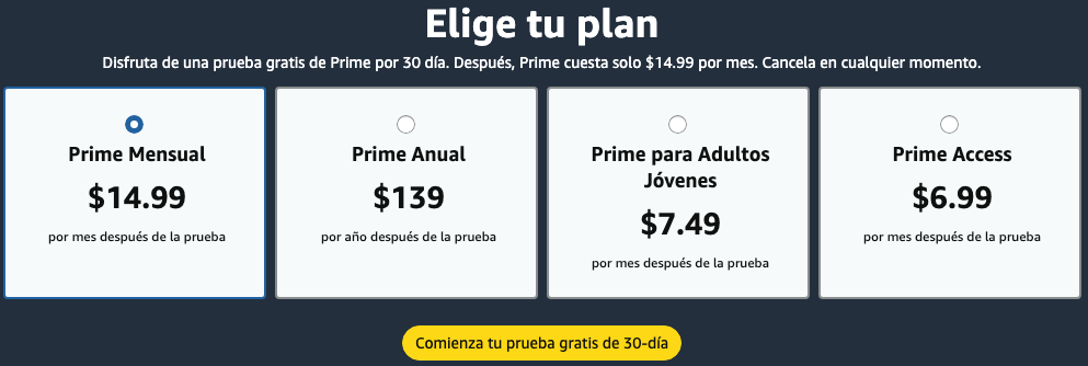 Precios de Amazon Prime