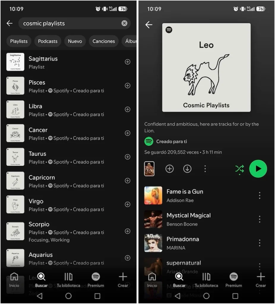 Playlists cósmicas de Spotify
