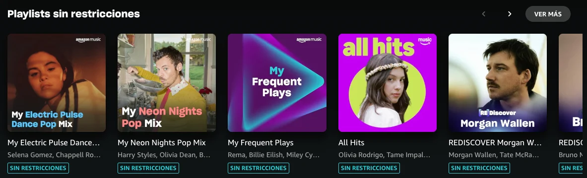 Amazon Music playlists sin restricciones