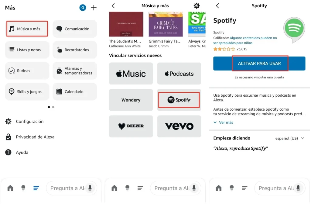 Vincular Spotify a Alexa