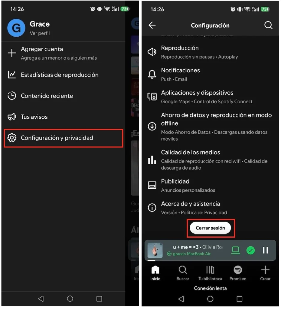Cerrar sesi&oacute;n en la app m&oacute;vil de Spotify