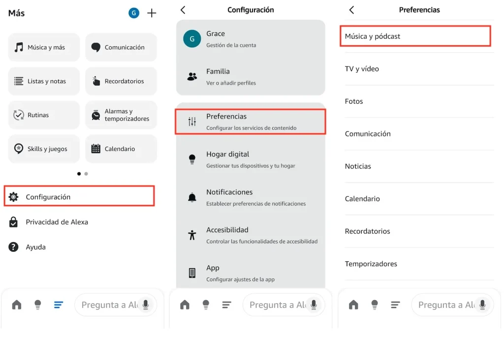 Establecer la música predeterminada en Alexa