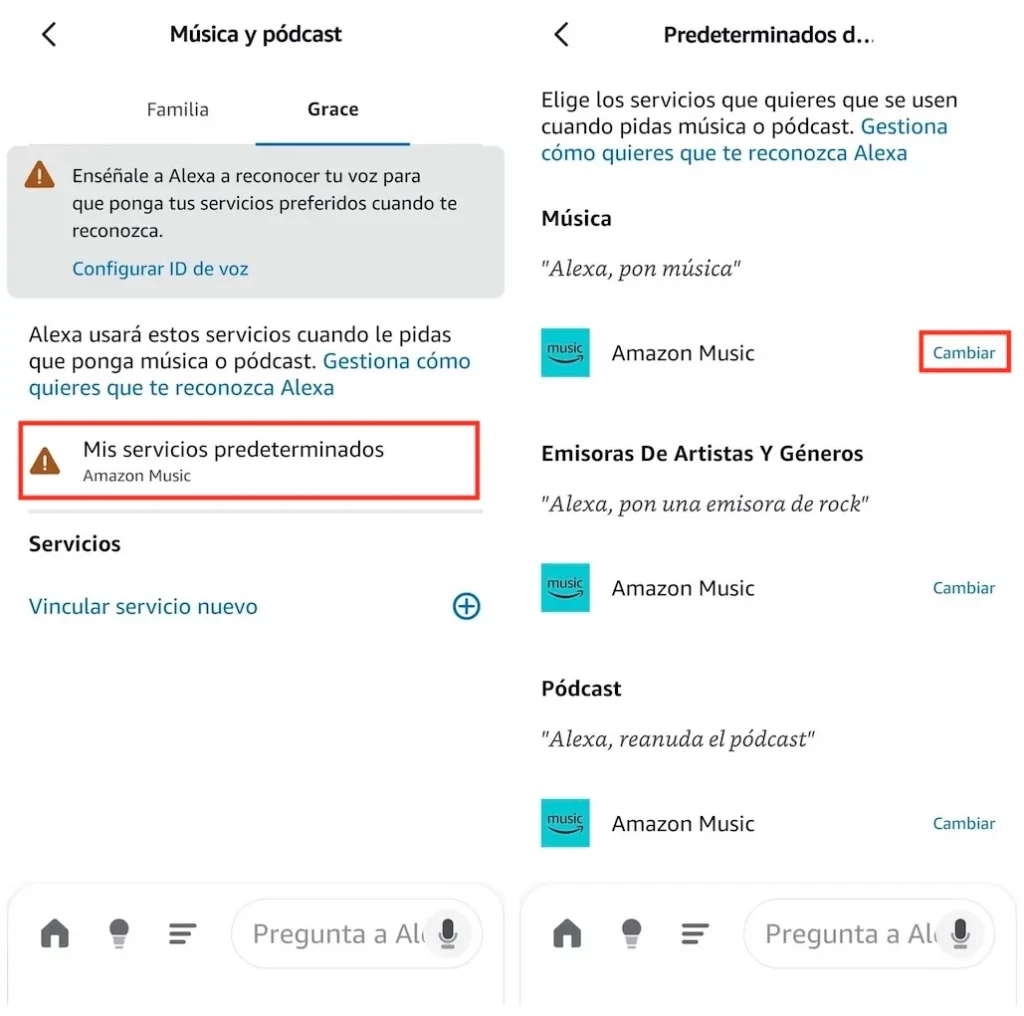 Establecer la música predeterminada en Alexa