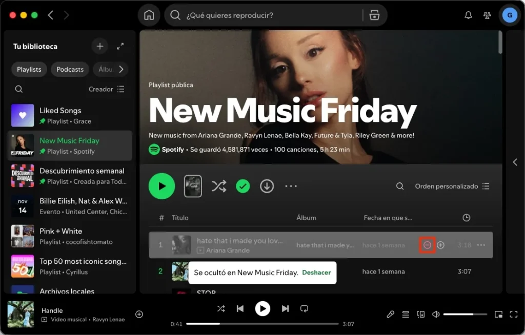 Mostrar una canción en la aplicación de escritorio de Spotify