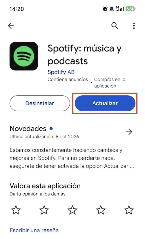 actualiza la app de Spotify