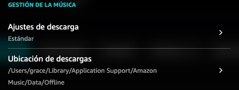 Ubicaci&oacute;n de descarga de Amazon Music