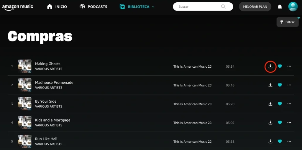 Descarga de Amazon Music comprada