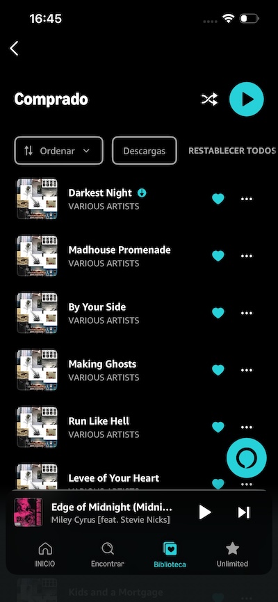 Descargar canciones compradas en Amazon Music