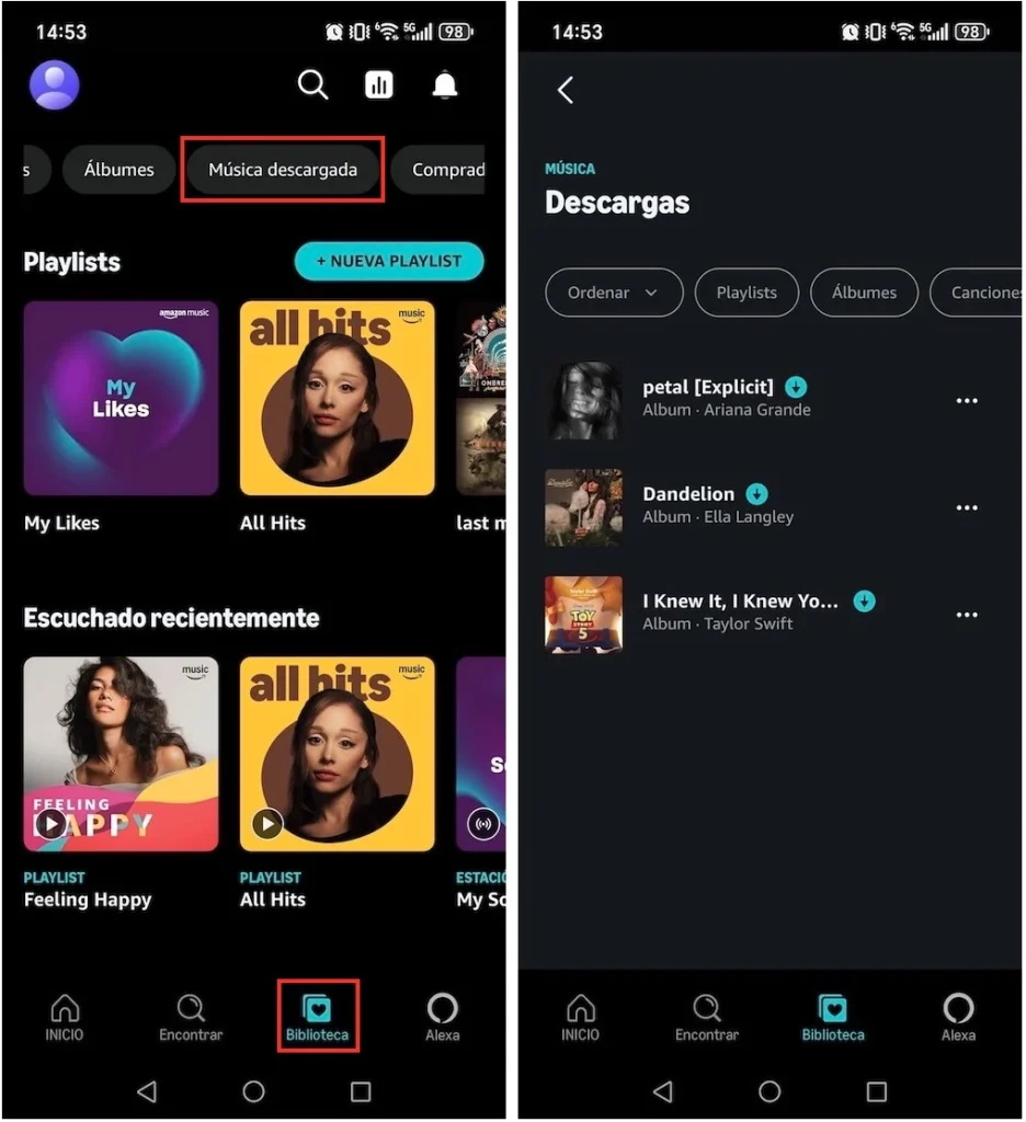 Descargas de Amazon Music en Android