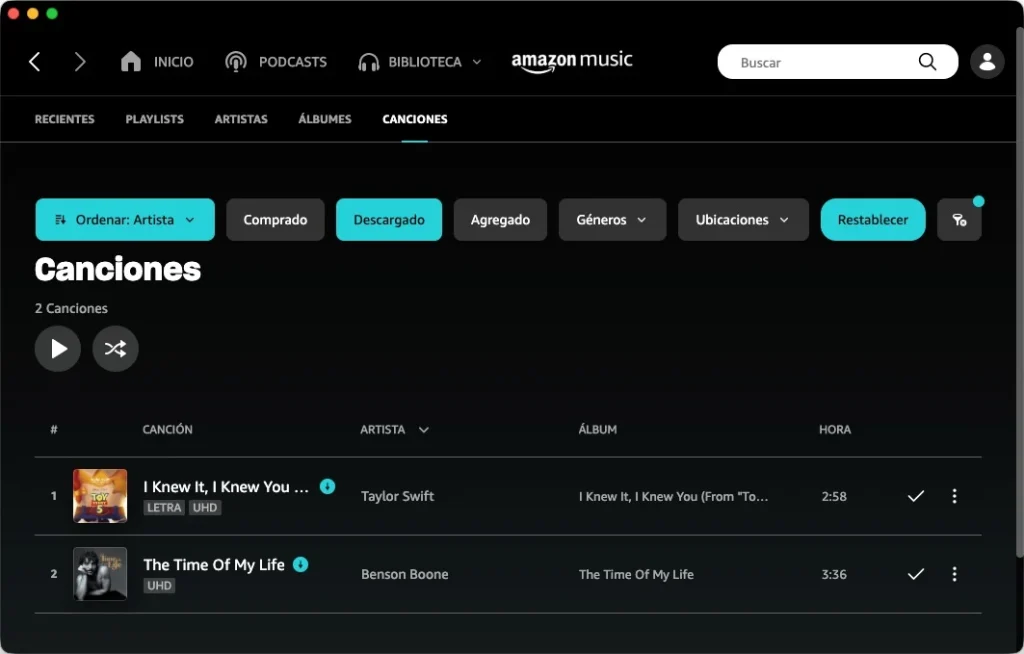Descargas de Amazon Music en el escritorio