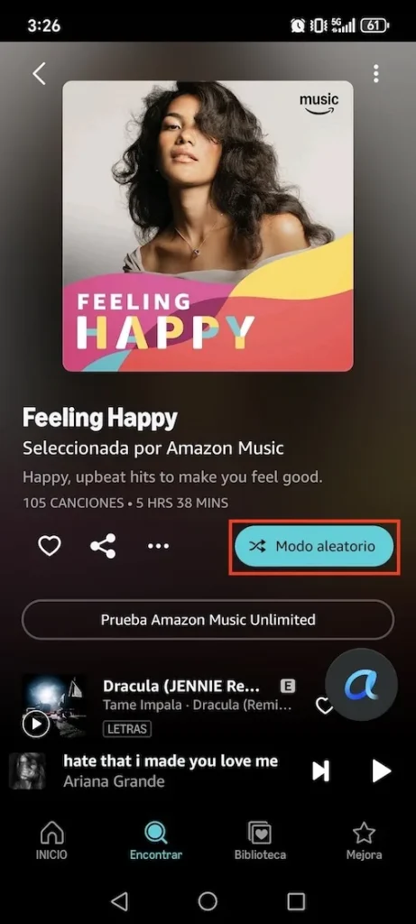 Modo aleatoria de Amazon Music