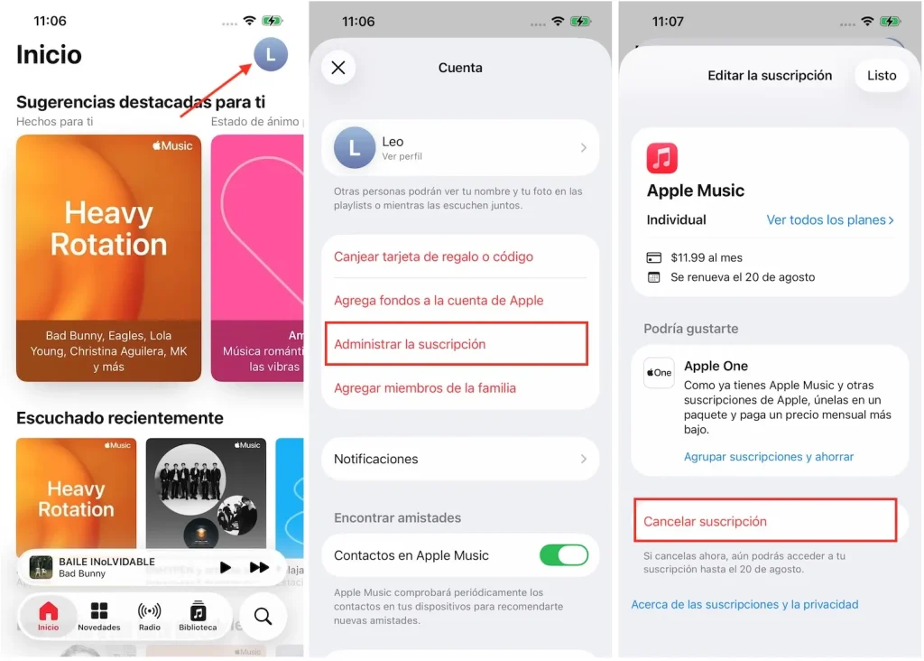 Cancelar Apple Music en el iPhone
