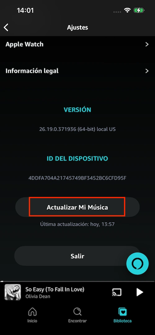 Borrar caché de Amazon Music