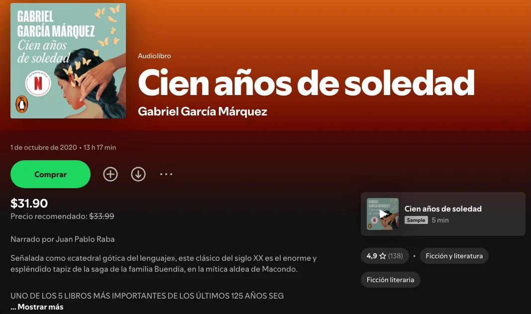 Comprar audiolibros en Spotify